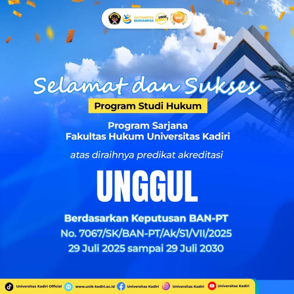 Program Studi Hukum Universitas Kadiri Raih Akreditasi “Unggul” dari BAN-PT