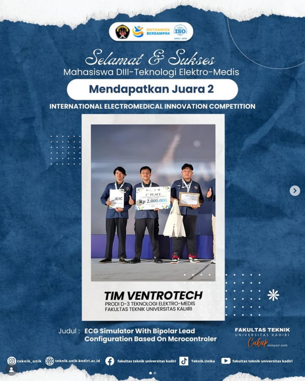 Mahasiswa D-3 Teknologi Elektro-Medis Universitas Kadiri Raih Juara 2 di Ajang Internasional IEIC
