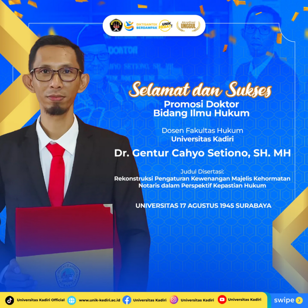 Universitas Kadiri Apresiasi Pencapaian Doktor Baru di Bidang Ilmu Hukum
