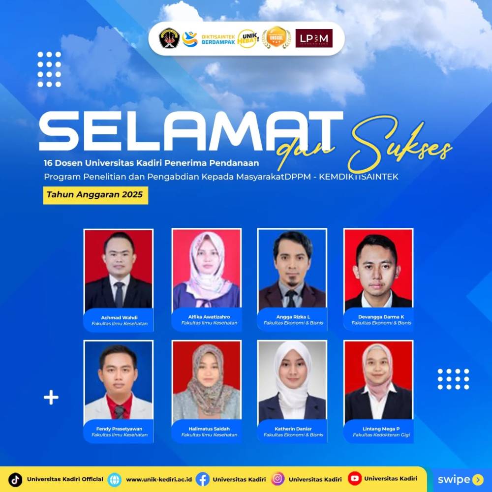 16 Dosen Universitas Kadiri Raih Pendanaan Program Penelitian dan Pengabdian kepada Masyarakat dari DPPM – KEMDIKTISAIntek Tahun Anggaran 2025