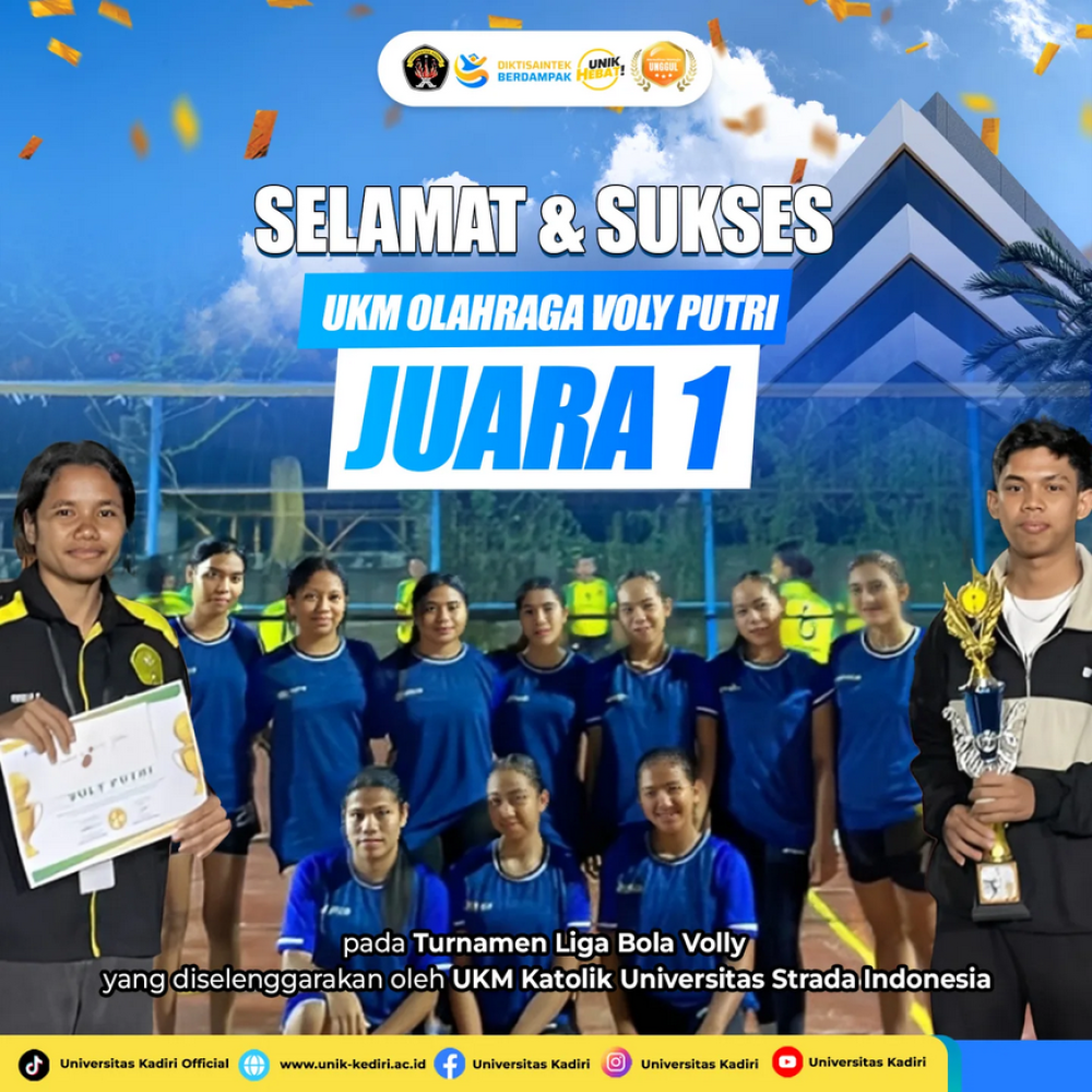 UKM Voli Putri Universitas Kadiri Raih Juara 1 dalam Turnamen Liga Bola Voli Strada Indonesia