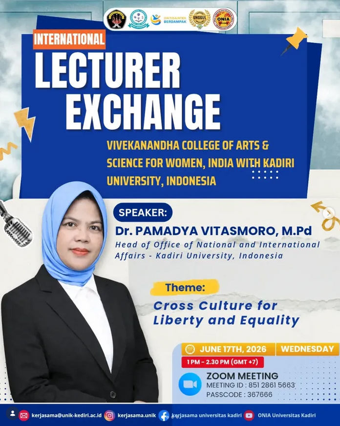 Universitas Kadiri Gelar International Lecturer Exchange bersama Vivekanandha College of Arts & Science for Women India
