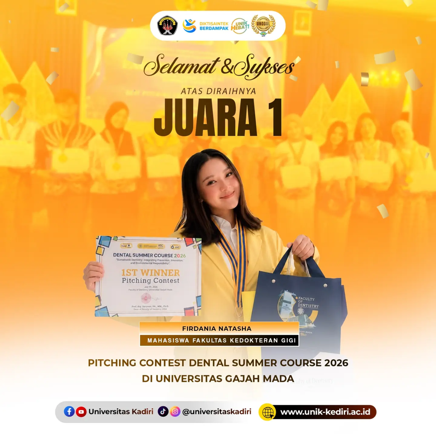 Firdania Natasha Raih Juara 1 Pitching Contest Dental Summer Course 2026 di Universitas Gadjah Mada