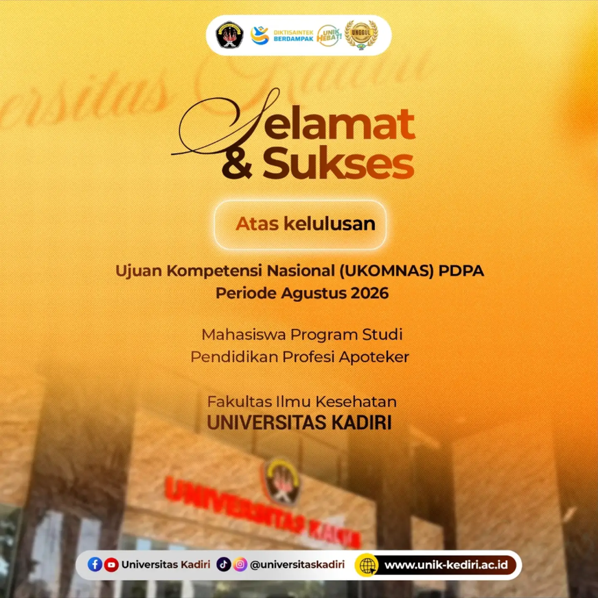 Mahasiswa Pendidikan Profesi Apoteker Universitas Kadiri Lulus UKOMNAS PDPA Periode Agustus 2026