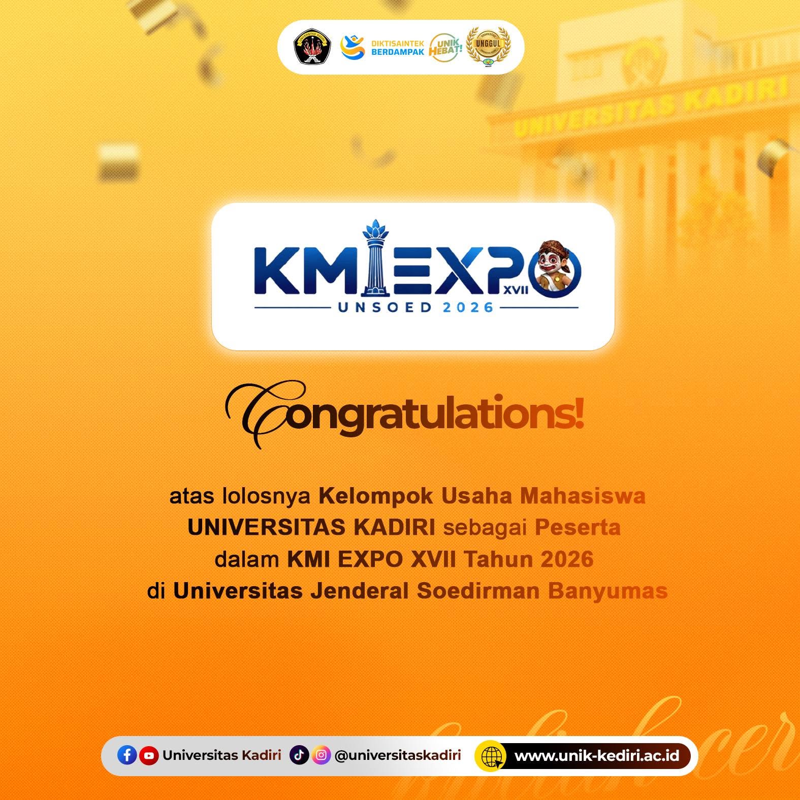 Kelompok Usaha Mahasiswa Universitas Kadiri Lolos KMI EXPO XVII 2026 di Universitas Jenderal Soedirman